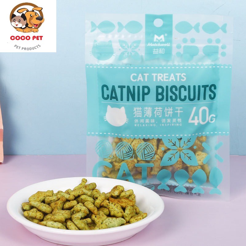 Bánh Quy Thưởng Catnip Hình Cá Giúp Tiêu Búi Lông, Viêm Răng, Hôi Miệng Cho Mèo Gói 40g