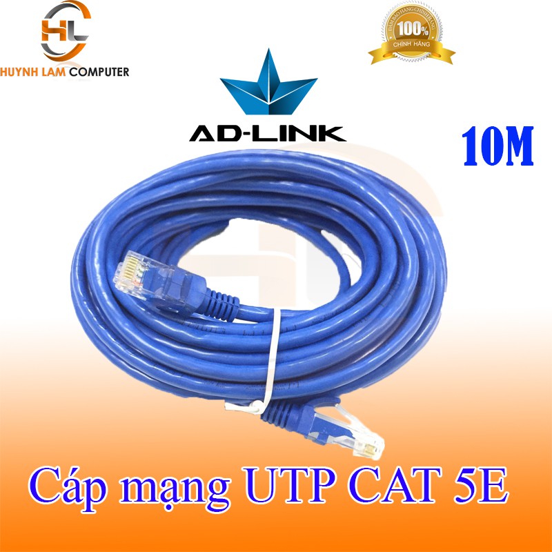 Cáp mạng 10m-Cáp mạng UTP CAT 5E AD-Link 10m bấm máy 2 đầu màu xanh hãng phân phối