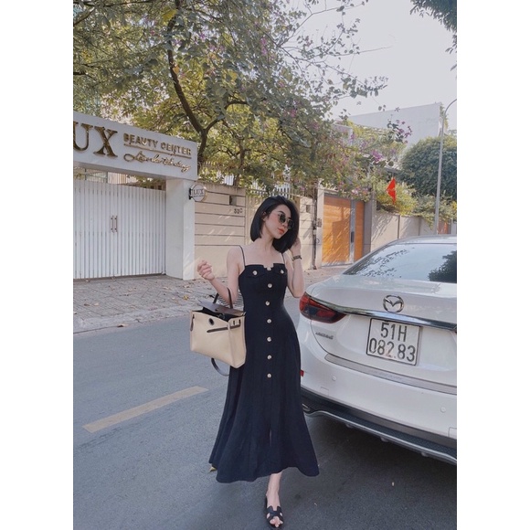 Đầm maxi dây chiết eo dáng xoè