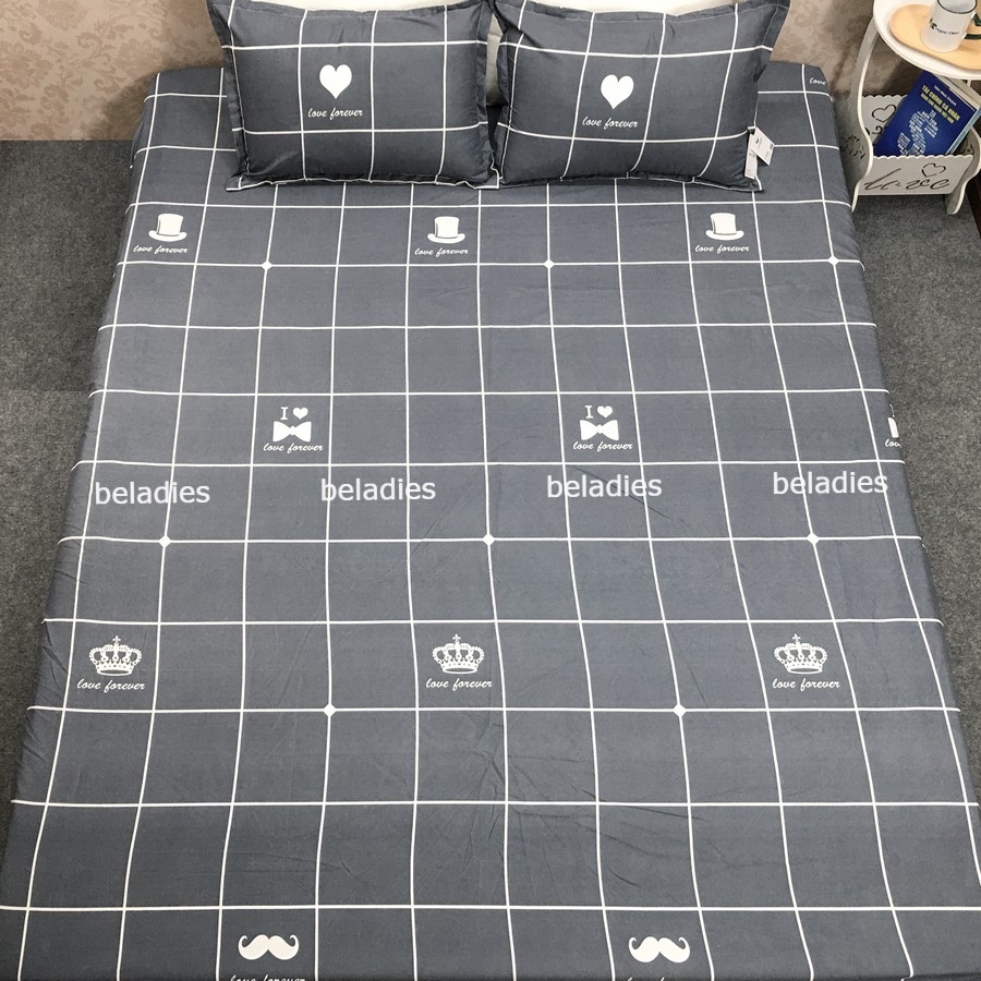 Vỏ ga bọc đệm 3 tấm 1 mặt ga trải gường kèm 2 vỏ gối nằm cotton poly cỡ 1m2 1m6 1m8 2m