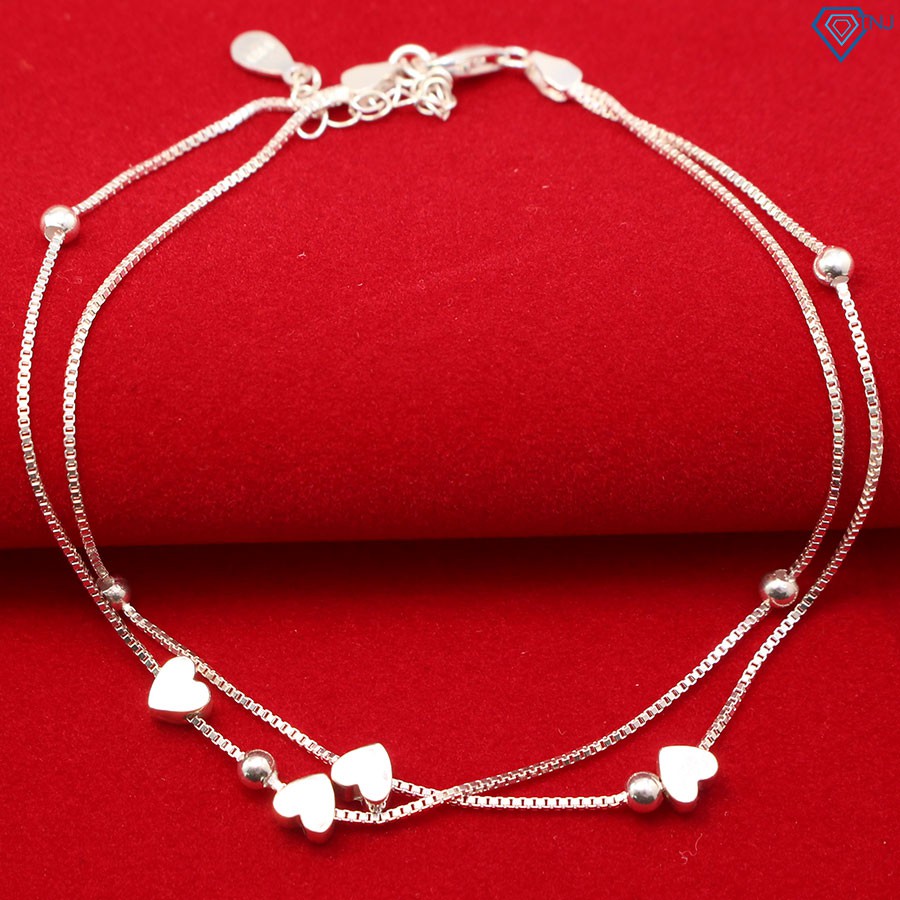 Lắc chân bạc nữ đẹp, giá rẻ dây kép hình trái tim LCN0030 - Trang Sức TNJ