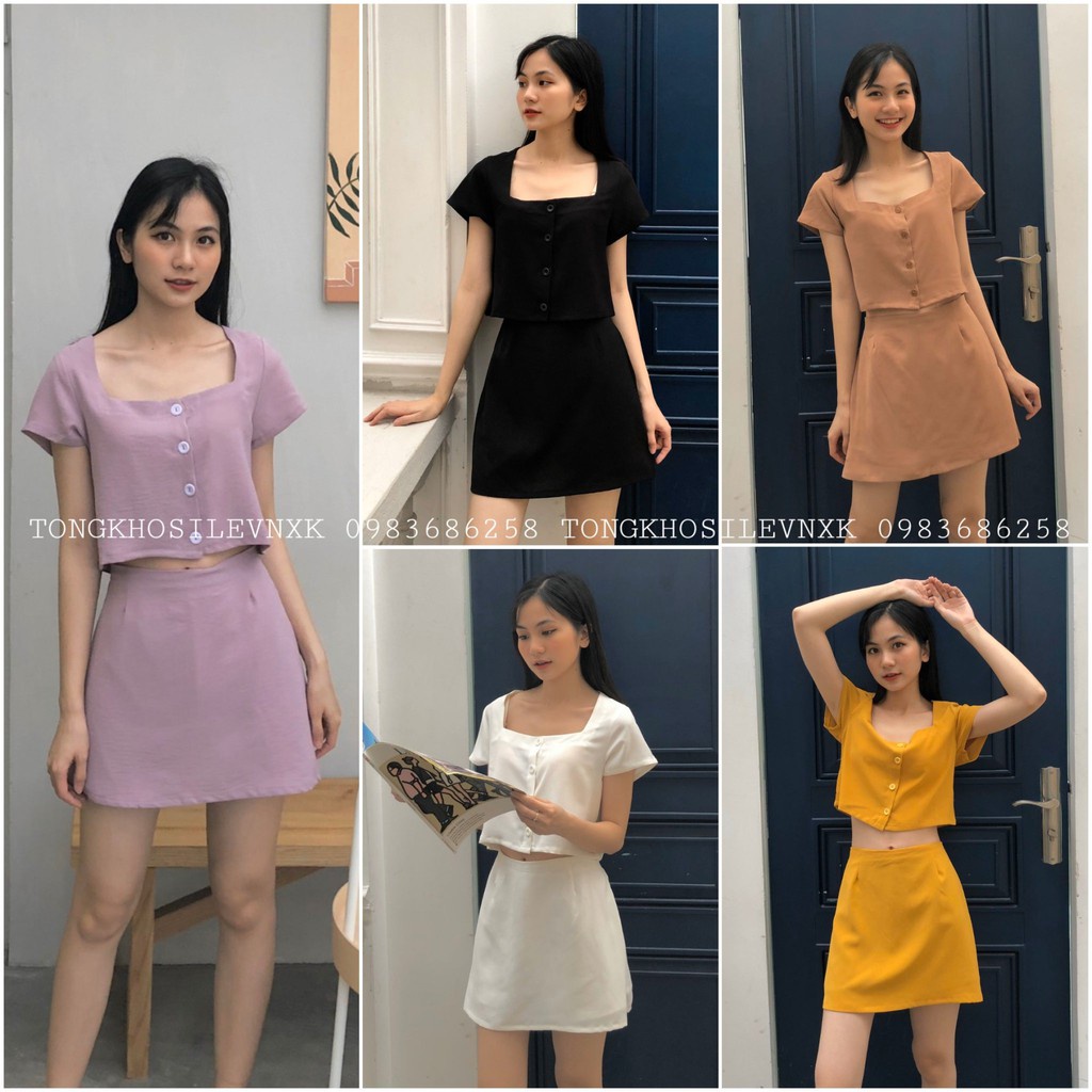 SET ÁO CROPTOP CÚC CÀI MIX CHÂN VÁY ĐŨI NHIỀU MÀU QUẢNG CHÂU - SET BỘ ĐŨI HOT