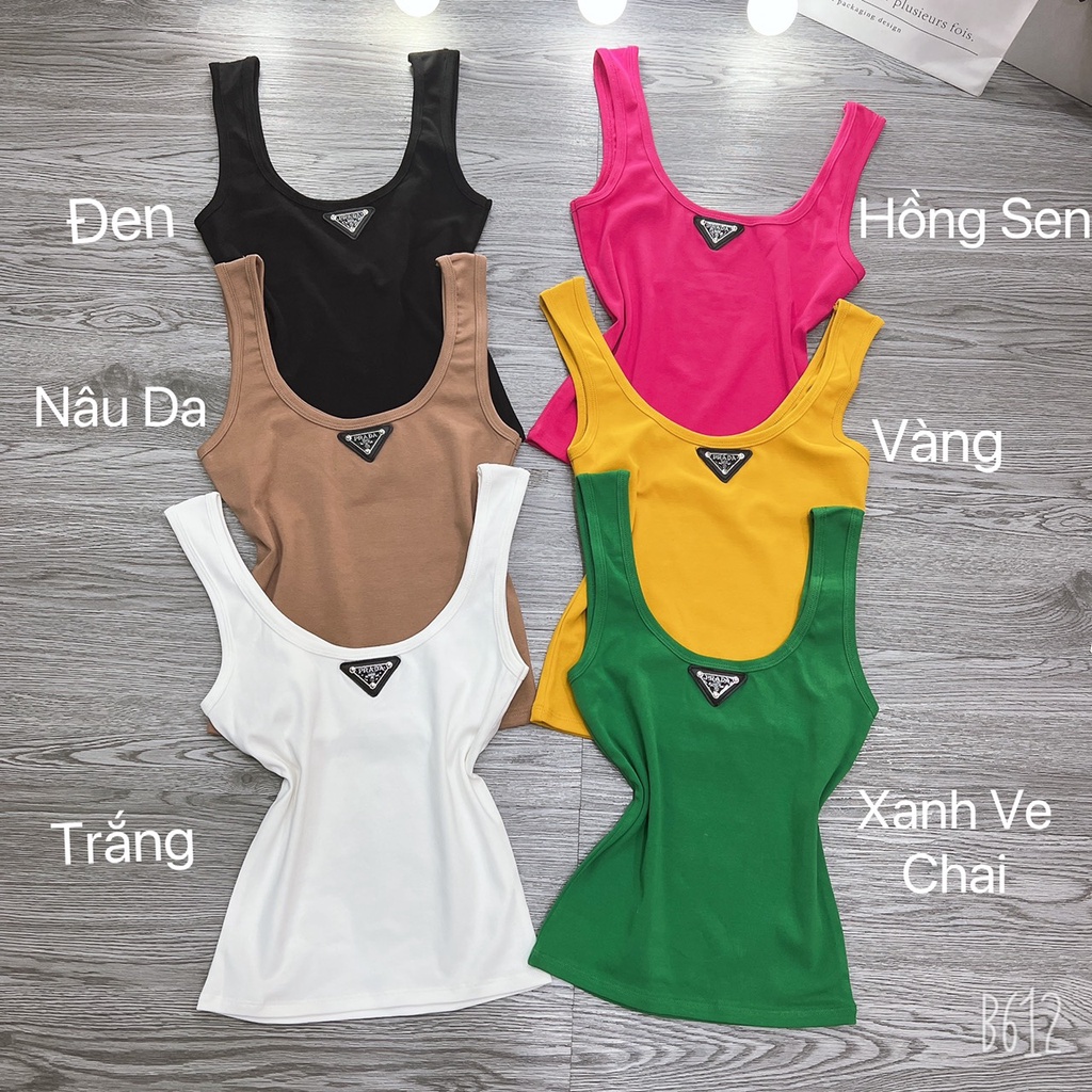 Áo thun ba lỗ Body nữ dáng ngắn phối Lô Gô phía trước PRAD.