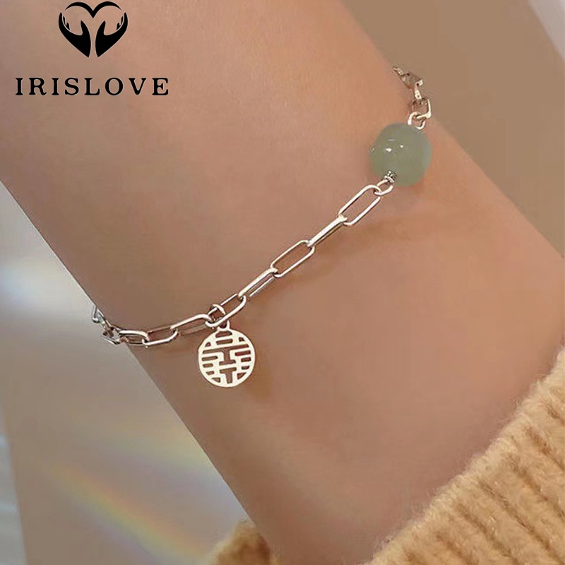 Irislove Vòng Tay Chuỗi Hạnh Phúc Màu Xanh Lá Cổ Điển May Mắn Chuỗi Xích May Mắn Cho Nữ