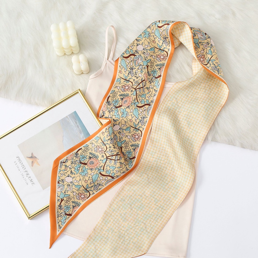 Khăn Choàng Cổ Bằng Lụa Cao Cấp Họa Tiết Hoa Phong Cách Pháp Cổ Điển 24H