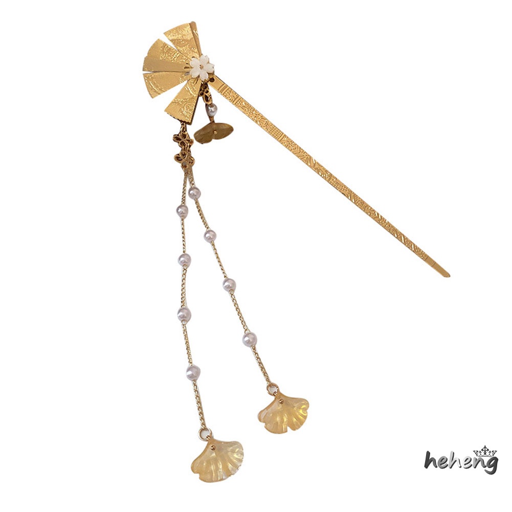 Trâm Cài Tóc Dáng Dài 16.7cm Hình Quạt Phối Tua Rua Phong Cách Trung Hoa Thời Trang Cho Nữ