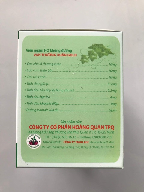 Kẹo Ngậm Ho Không Đường Vạn Thường Xuân Gold - kẹo ngậm ho không đường Hộp 20vỉ
