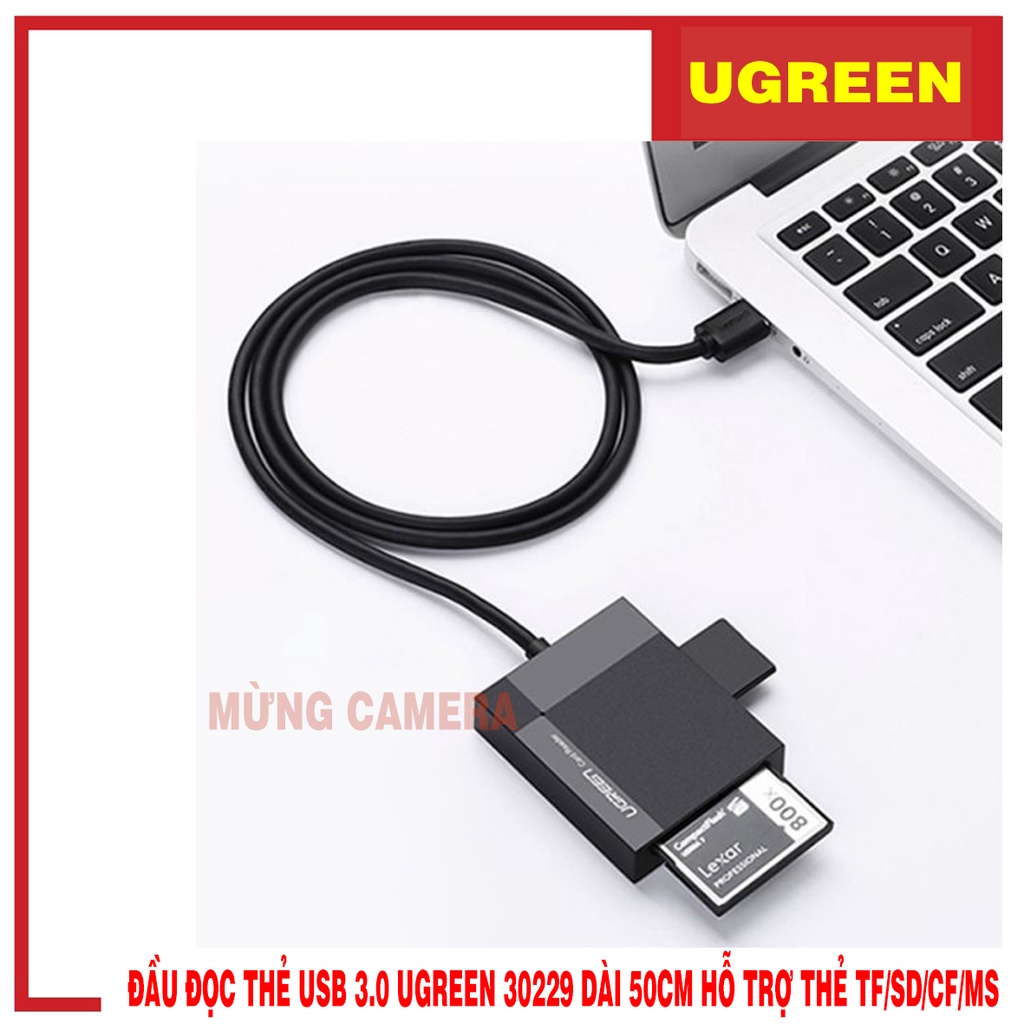 Đầu đọc thẻ nhớ SD-TF-CF-MS Ugreen 30229 chuẩn USB 3.0 cao cấp - HapuStor