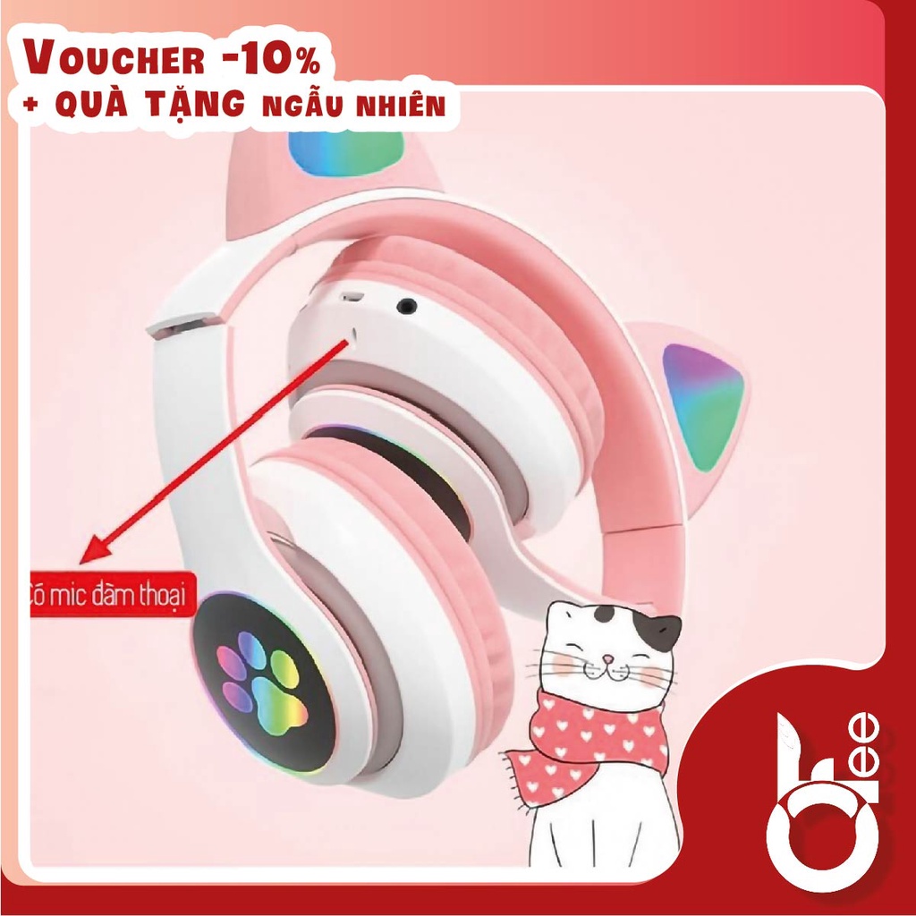 Tai nghe chụp tai không dây gaming kiểu tai mèo cute có đèn LED STREAMER VZV 28M / OFee