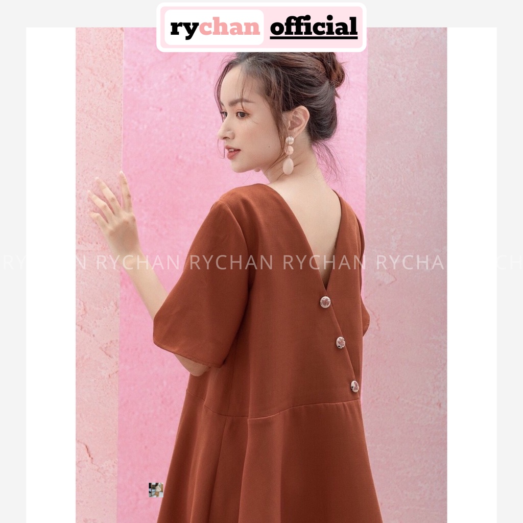 Đầm Xoè Cam Đất Nút Sau - DX071