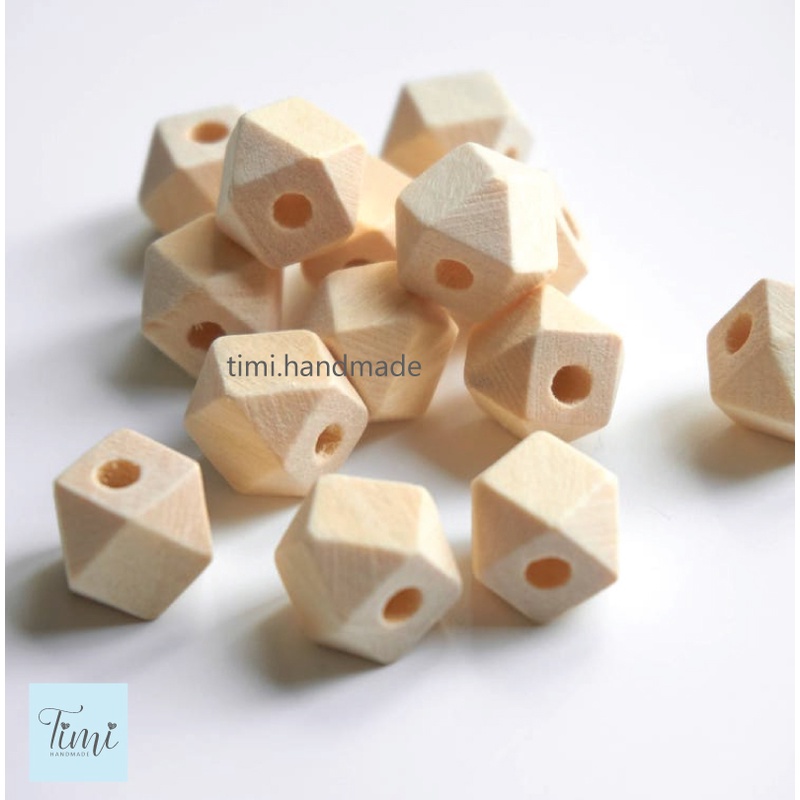 10 Hạt gỗ lục giác trang trí macrame, làm đồ trang sức, thủ công size 16mm / 20mm