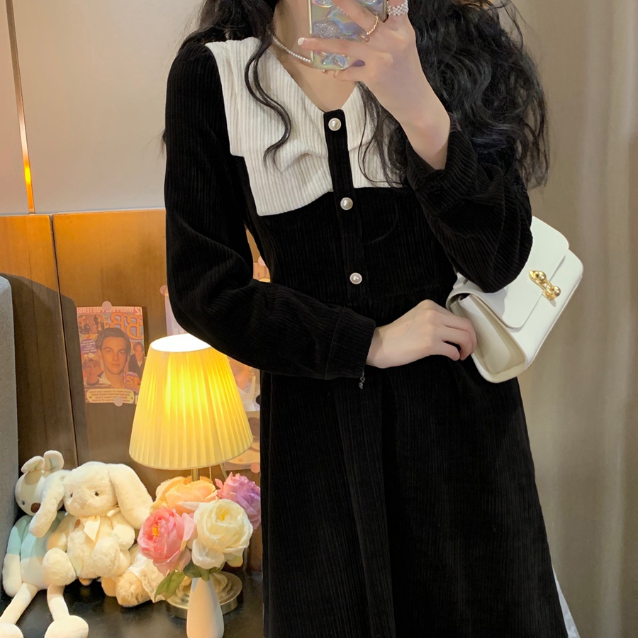 Đầm Perty nhung kẻ dáng ôm tay phồng thời trang Hàn Quốc dành cho nữ