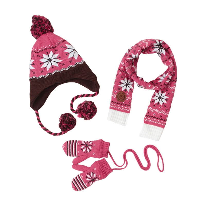 Set 3 Món Gồm Mũ Beanie + Khăn Choàng + Găng Tay Dài Đính Bóng Lông Giữ Ấm Mù