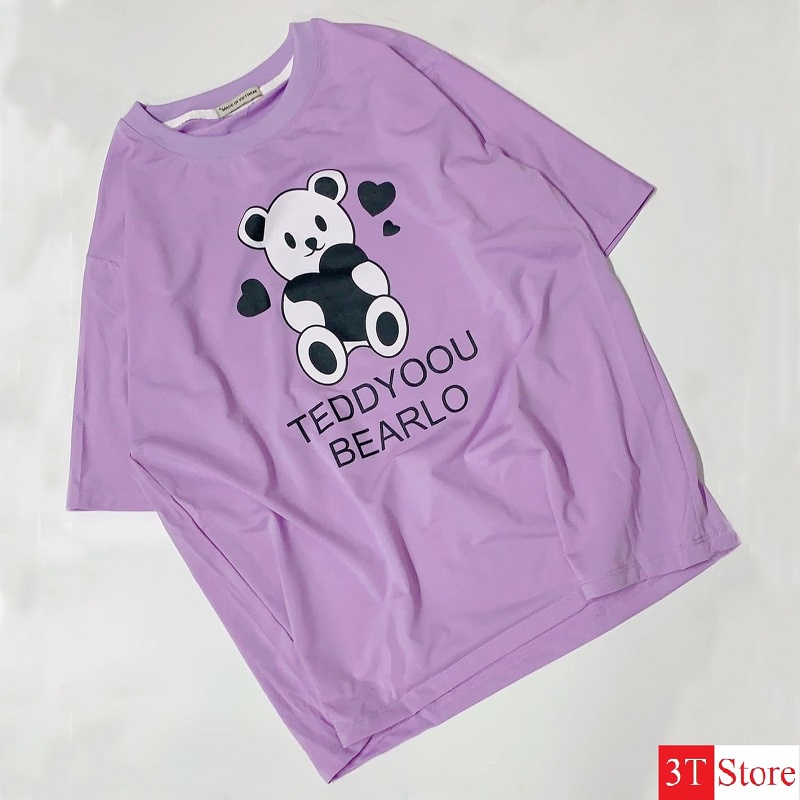 [Video + Ảnh Thật] Áo Thun Tay Lỡ Freesize Unisex Hot Trend Gấu - TeddyYou Tím | BigBuy360 - bigbuy360.vn