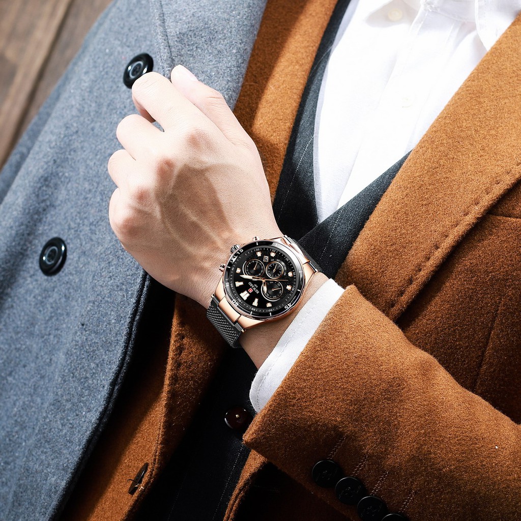 Đồng Hồ Đeo Tay Thể Thao Chronograph Mặt Thép Toàn Diện Phát Quang Phong Cách Doanh Nhân Cho Nam