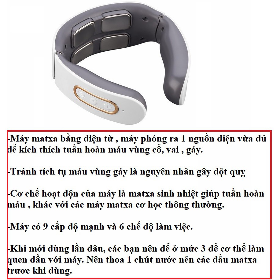 Máy massage cổ cao cấp, có chườm nóng - 4 đầu tiếp xúc, 6 chế độ mat xa khác nhau, 9 cường độ - Màu Trắng