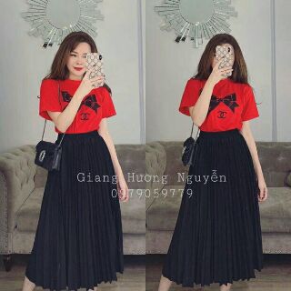 Chân váy dài xếp ly (ảnh thật)