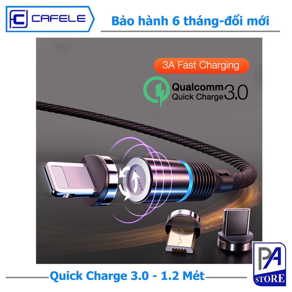 Cáp Sạc Nam Châm Hổ Trợ Sạc Nhanh QC3.0 CAFELE, Dài 1,2 Mét, Tròn Xoay 360 Độ, Phiên Bản Hoàn Hảo 2019