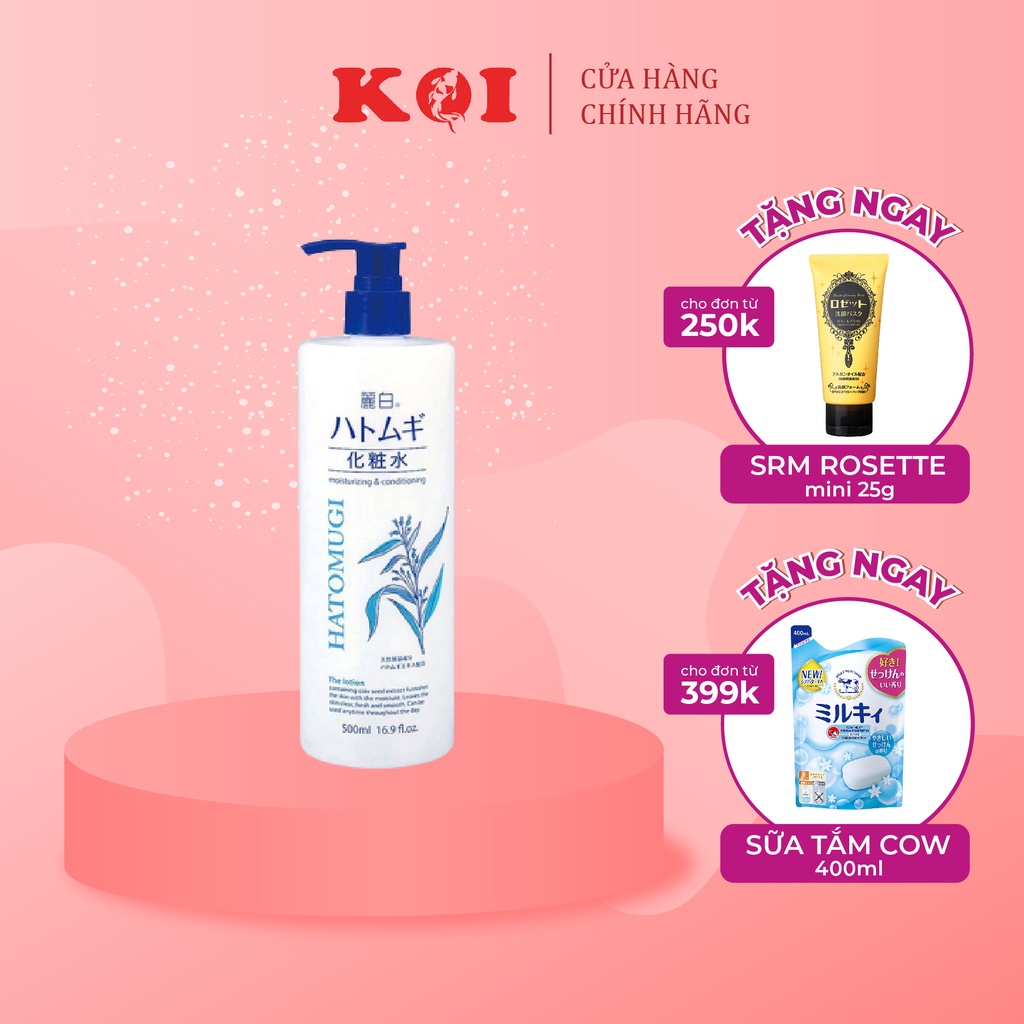 Nước hoa hồng ý dĩ Hatomugi Reihaku The Lotion làm sáng da 500ml có vòi