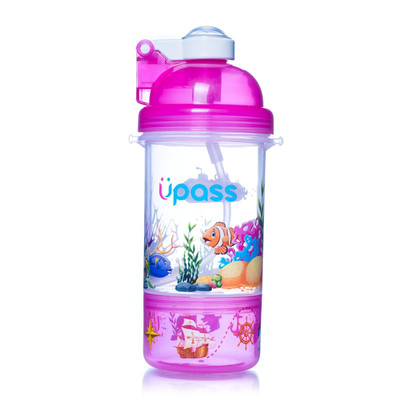 Bình nước cho bé có ống hút 400ml UPASS - bình nước cho bé đi học có dây đeo UP0826Y