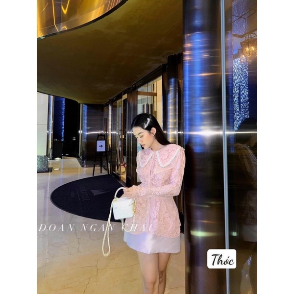 Set áo sơmi ren cổ ngọc mix chân váy A tafta