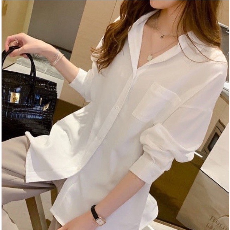 (SALE 50%) Áo sơ mi nữ dài tay basic form rộng kiểu hàn quốc, trông điệu đà , cực cuốn hút.