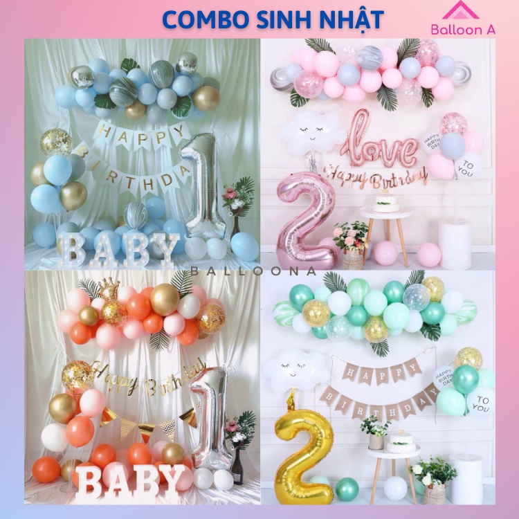 Set trang trí sinh nhật happy birthday trọn bộ tại nhà giá rẻ bé trai bé gái người lớn set up thôi nôi,bàn tiệc