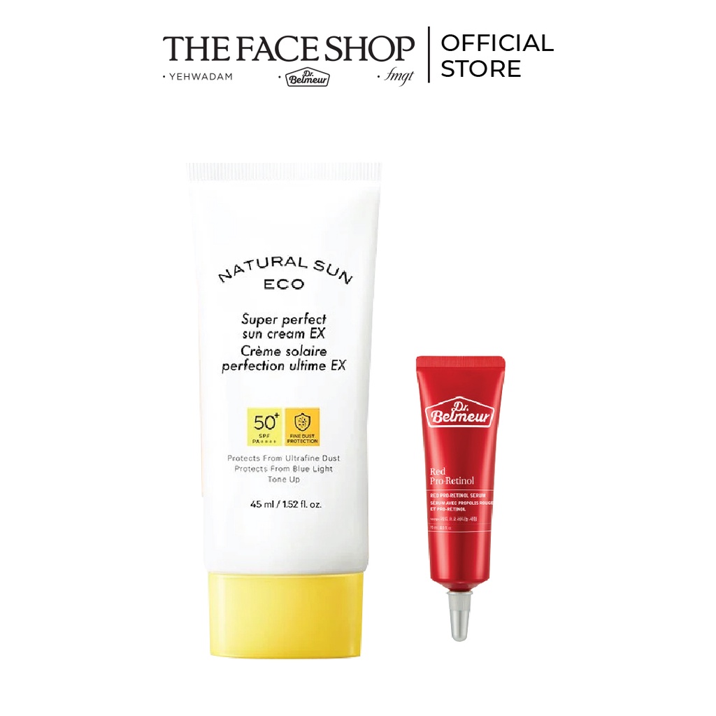 Combo Kem Chống Nắng Chống Ánh  TheFaceShop 50Ml+Tinh Chất Cải Thiện Nếp Nhăn Thefaceshop 15ML