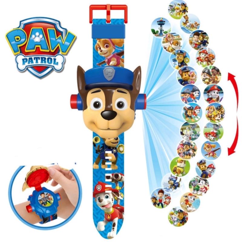 Đồ chơi đồng hồ có đèn chiếu phát sáng lên tường hình đội chó cứu hộ Paw Patrol điện tử cho bé trai