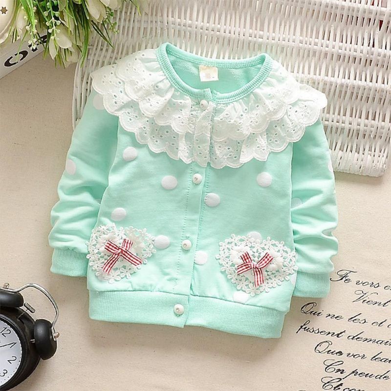 Áo khoác cotton đính ngọc trang trí ren hoa xinh xắn cho bé
