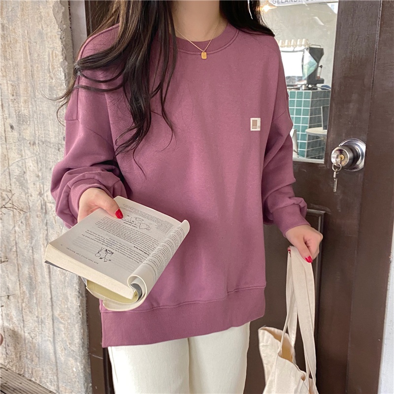Áo Sweater Tay Dài Cổ Tròn Dáng Rộng Màu Trơn Thời Trang Hàn Quốc | BigBuy360 - bigbuy360.vn