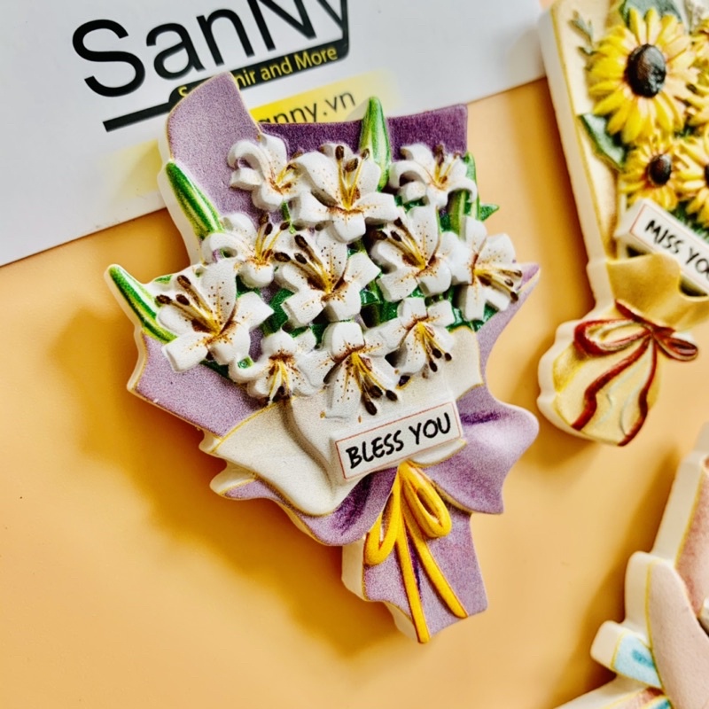 Nam châm tủ lạnh SanNy quà tặng lưu niệm hình bó hoa in 3D