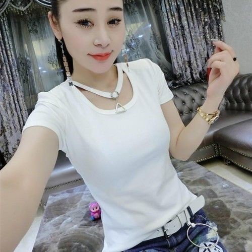 Áo Thun Nữ Tay Ngắn Có Vòng Treo Hình Tam Giác Thời Trang Hàn Quốc 2022 Plus Size Lớn