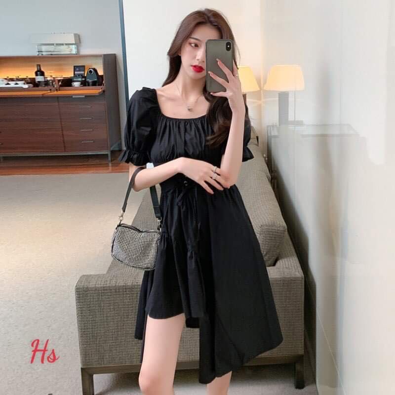 [RẺ VÔ ĐỊCH]  Váy tiểu thư đan dây bụng lệch tầng xẻ tà - Đầm công chúa phong cách hàng quốc