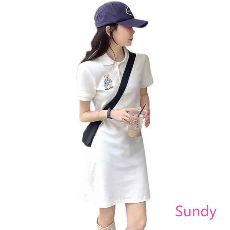 Plus Đầm Cổ Polo Thêu Họa Tiết Ngọt Ngào Thời Trang Mùa Hè Cho Nữ