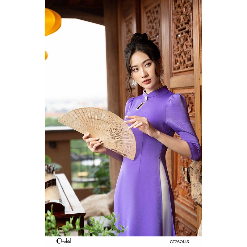 Bộ áo dài lụa trơn phối ngọc sang trọng- chất lụa cao cấp orchid GT26O143 | BigBuy360 - bigbuy360.vn