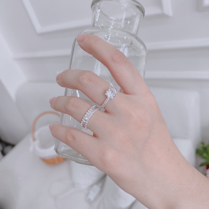 Nhẫn Bạc gắn full đá, Nhẫn bạc nữ xinh 𝑪𝒂𝒎 𝒌𝒆̂́𝒕 𝒄𝒉𝒖𝒂̂̉𝒏 𝑩𝒂̣𝒄 TUNA SILVER Trang sức Bạc