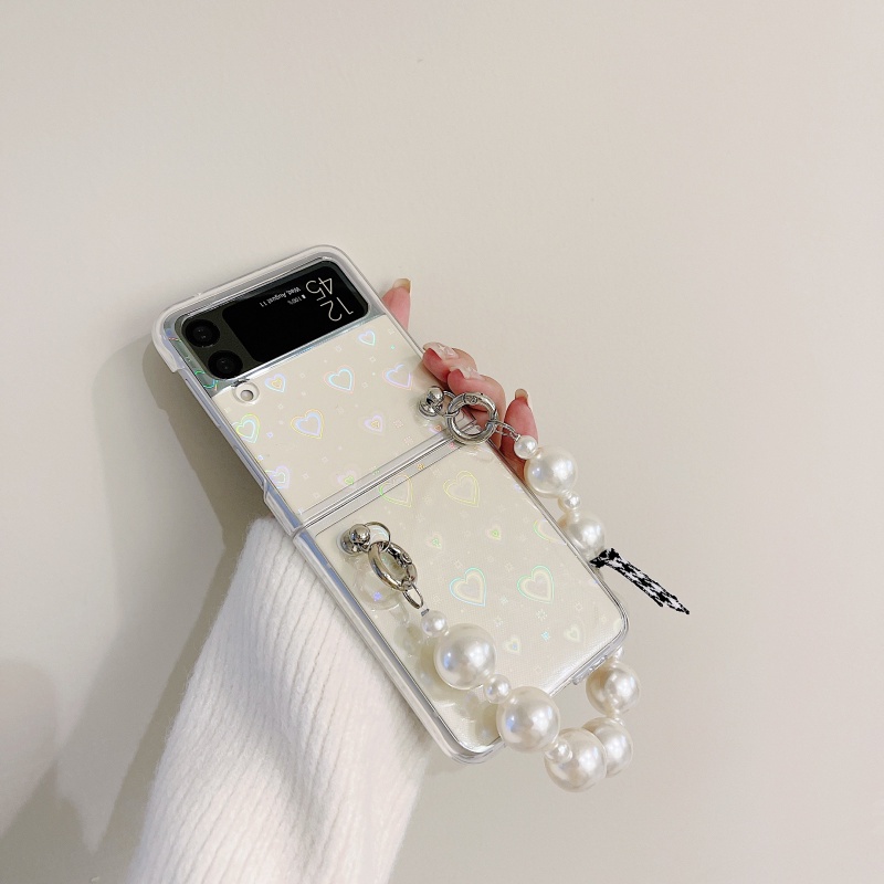Ốp điện thoại trong suốt kèm chuỗi dây xích cho Samsung Galaxy Flip 1 Flip 2 Z Flip 3
