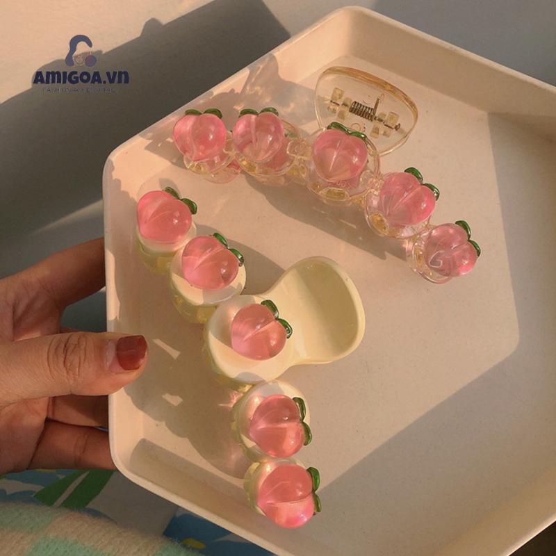 ✨✨Kẹp Tóc Hình Quả Đào Màu Hồng Trong Suốt 2022