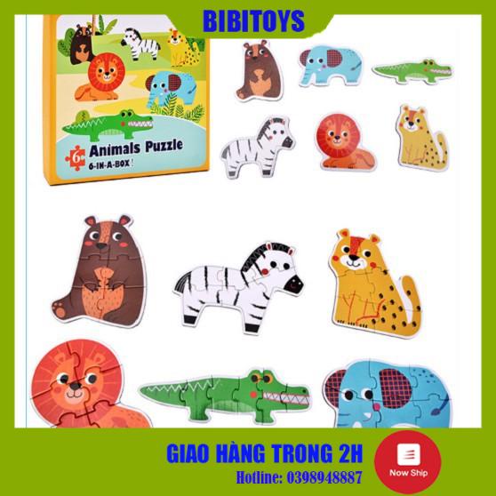 Đồ chơi bộ xếp hình 6 hình Puzzle size to, hộp giấy chọn chủ đề cho bé