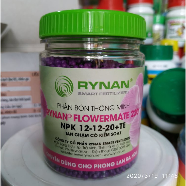Phân bón thông minh tan chậm Rynan 12-12-20+ TE chuyên dùng cho lan ra hoa
