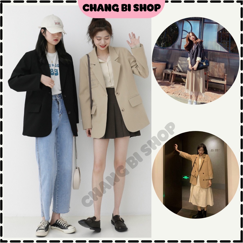 Áo blazer dáng rộng vải kaki phong cách Hàn Quốc, Áo vét nữ khoác dài tay sang xịn chuẩn form Chang Bi Shop