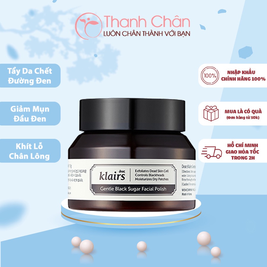 Tẩy Tế Bào Chết Đường Đen Klairs Giảm Mụn Đầu Đen, Se Khít Lỗ Chân Lông Klairs Gentle Black Sugar Facial Polish 110g