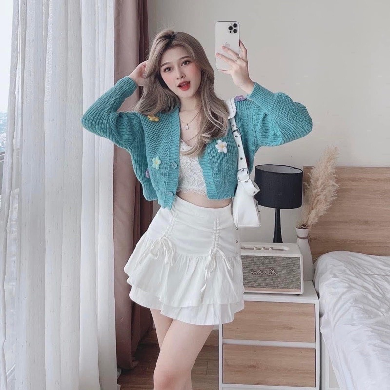 Áo cadigan gắn hoa len siêu hot BH6