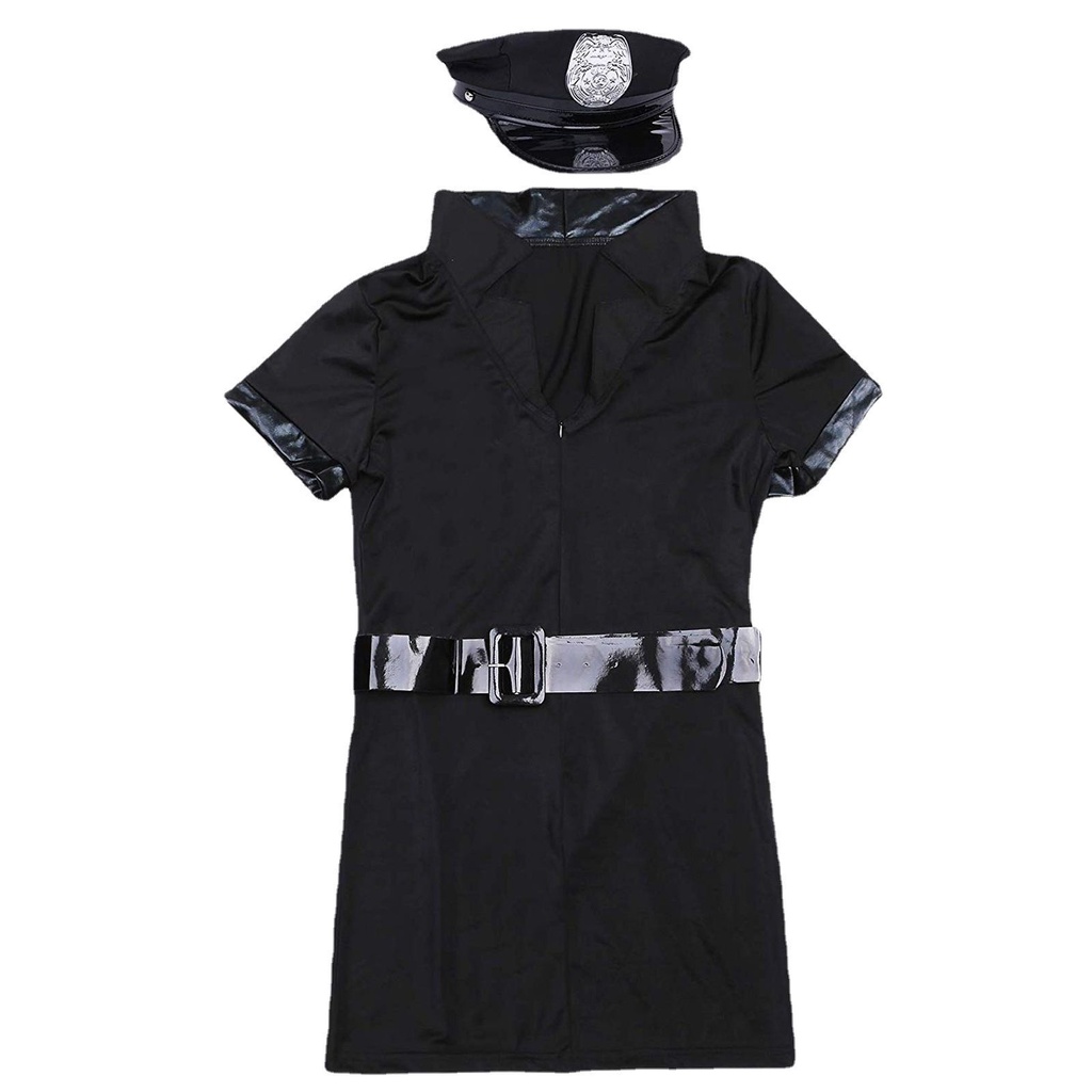 Police Officer Uniform Babydoll Women Leather Jacket Policewomen Cosplay Costume Halloween Adult Fancy Dress Erotic Set girl gift