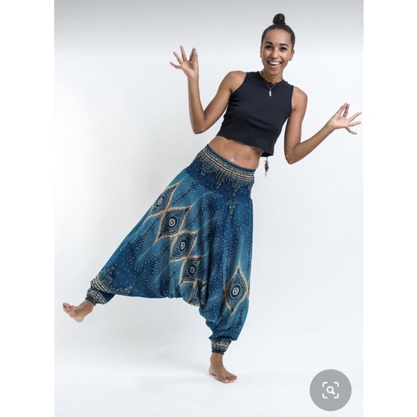 [chọn màu]Quần alibaba kiểu Harem lanh thái tập yoga/múa bụng thổ cẩm đáy thụng