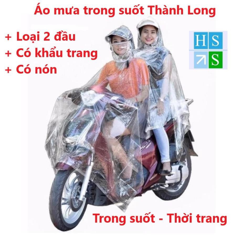 Áo mưa trong suốt Thành Long (Đôi, 2 Mũ) - Hàng cao cấp, mềm, dẻo