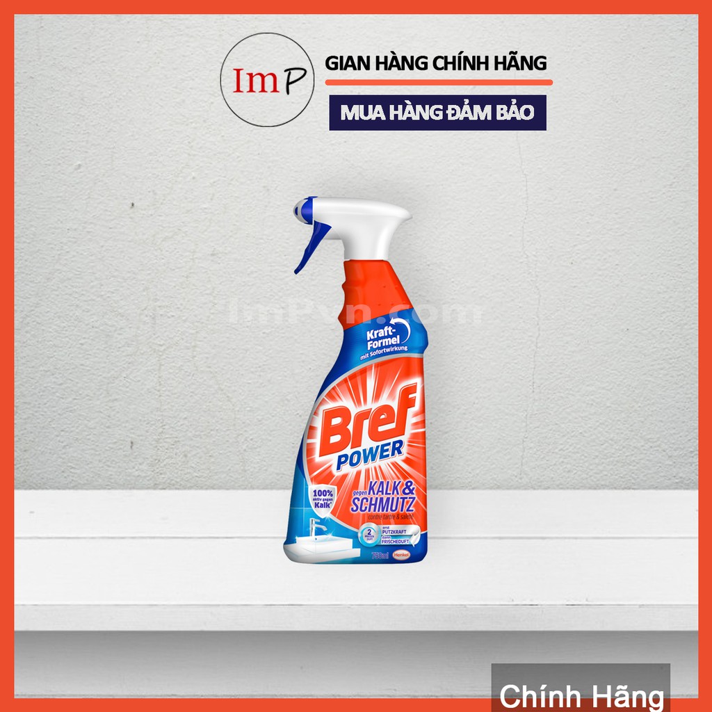 Vệ sinh tẩy cặn Canxi trên Inox, vách kính, sen vòi BREF Power Kalk & Schmutz chai 750ml
