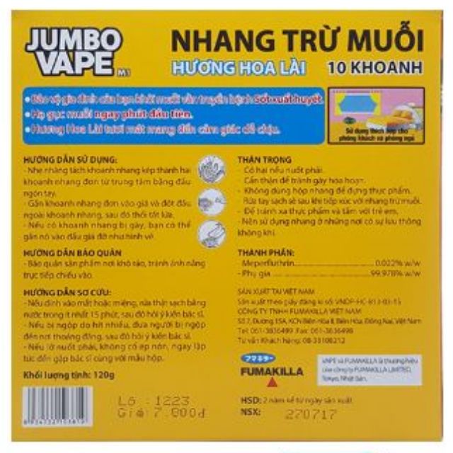 Nhang muỗi Jumbo Vape hương lài hộp 10 khoanh