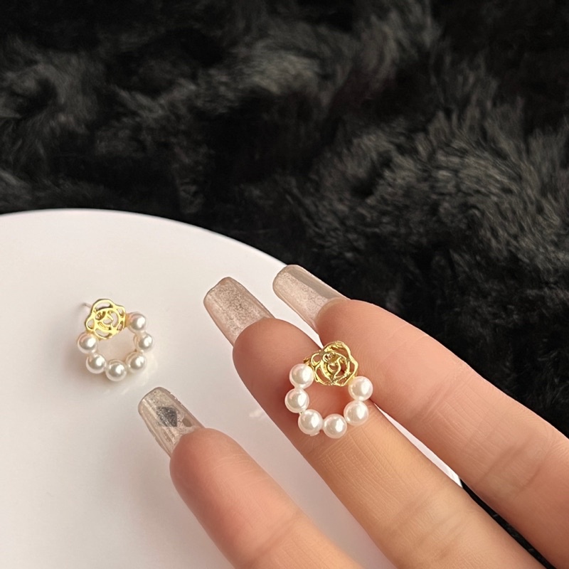 Bông tai Khuyên tai nữ ROSE hoa trà đính ngọc